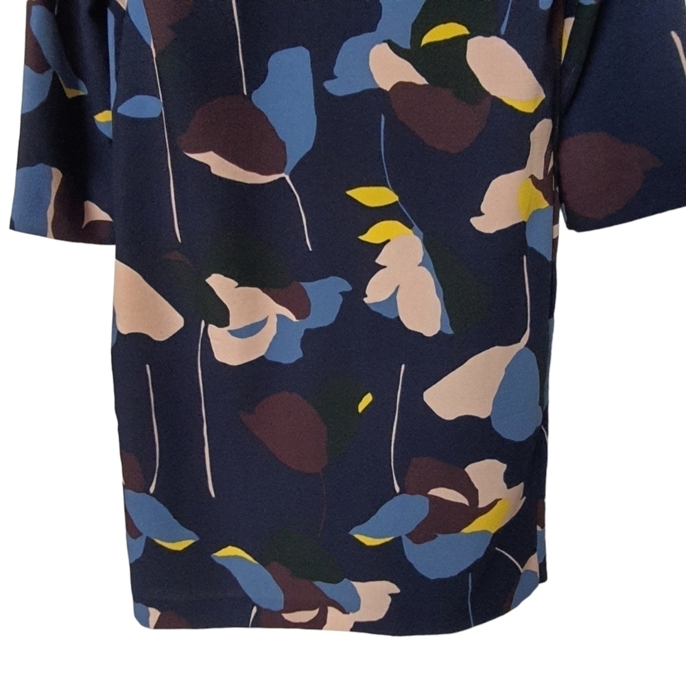 Boden Navy Floral Long 3/4 Sleeve Mini Dress Pockets Split V-neck Size 2R - Picture 7 of 14